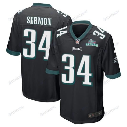 Trey Sermon 34 Philadelphia Eagles Super Bowl LVII Champions Men Game Jersey - Black